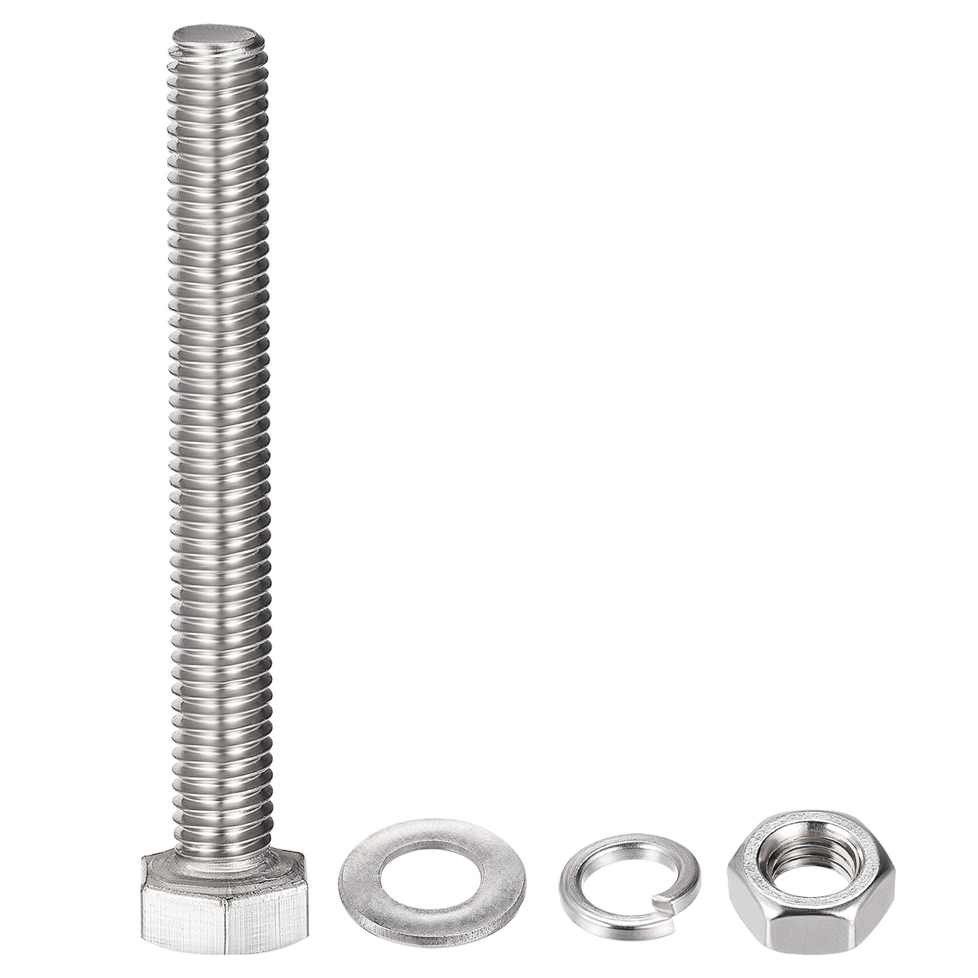 Harfington Hex Head Screws Bolts, Nuts, Flat & Lock Washers Kits, 304 Stainless Steel Fully Thread Hexagon Bolts 6 Sets