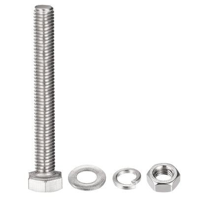 Harfington Hex Head Screws Bolts, Nuts, Flat & Lock Washers Kits, 304 Stainless Steel Fully Thread Hexagon Bolts 6 Sets