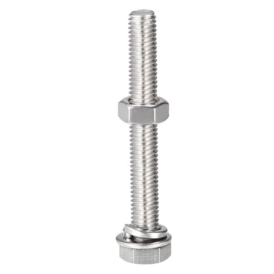 Harfington Hex Head Screws Bolts, Nuts, Flat & Lock Washers Kits, 304 Stainless Steel Fully Thread Hexagon Bolts 6 Sets