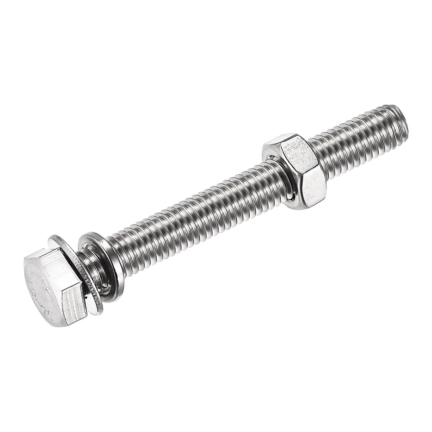 Harfington Hex Head Screws Bolts, Nuts, Flat & Lock Washers Kits, 304 Stainless Steel Fully Thread Hexagon Bolts 6 Sets
