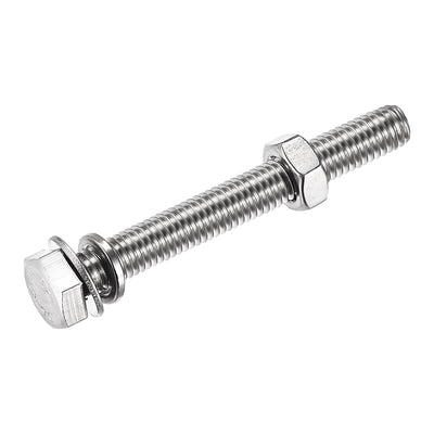 Harfington Hex Head Screws Bolts, Nuts, Flat & Lock Washers Kits, 304 Stainless Steel Fully Thread Hexagon Bolts 6 Sets