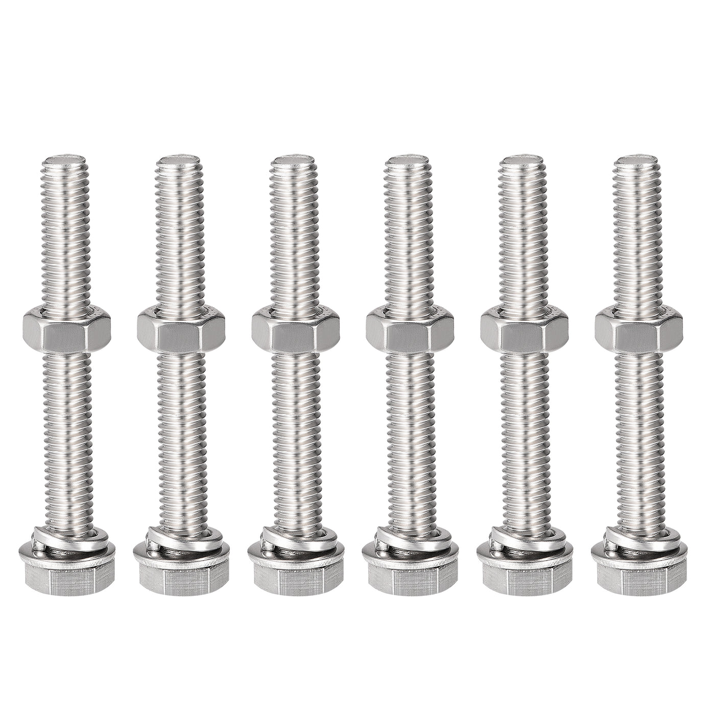 Harfington Hex Head Screws Bolts, Nuts, Flat & Lock Washers Kits, 304 Stainless Steel Fully Thread Hexagon Bolts 6 Sets