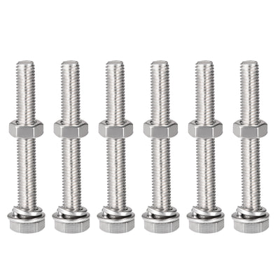 Harfington Hex Head Screws Bolts, Nuts, Flat & Lock Washers Kits, 304 Stainless Steel Fully Thread Hexagon Bolts 6 Sets