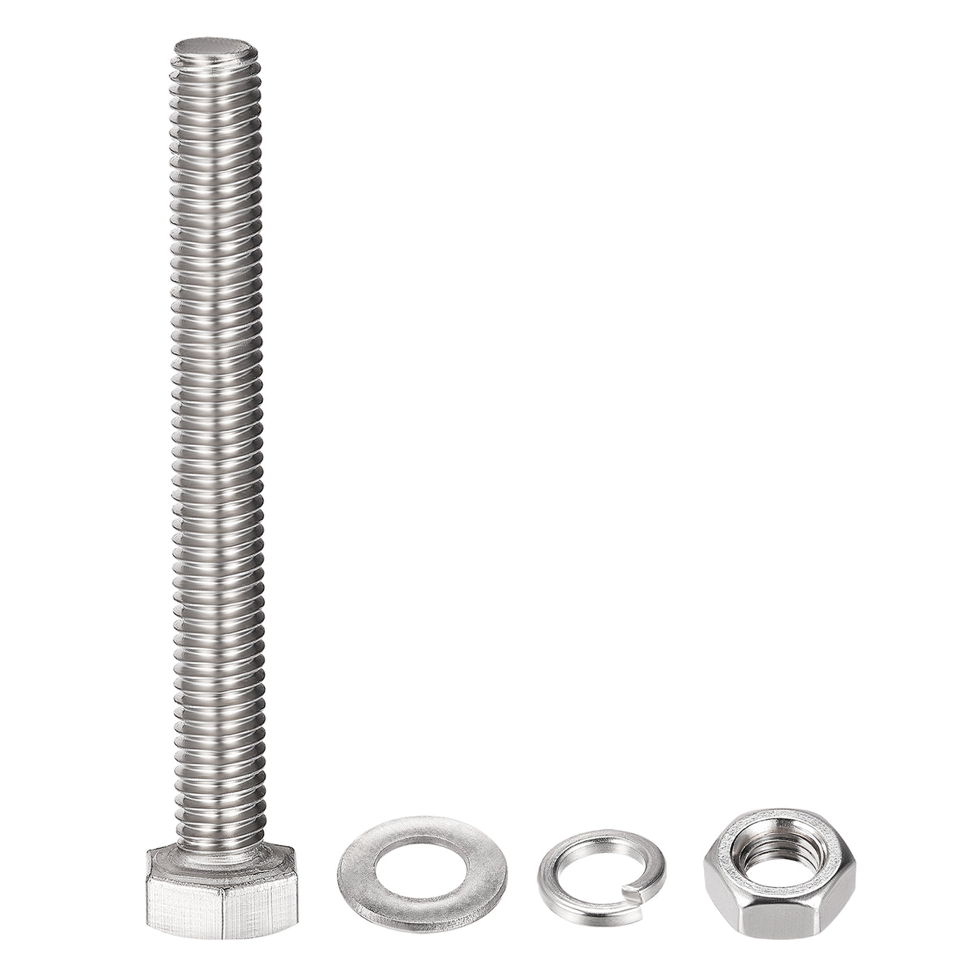 Harfington Hex Head Screws Bolts, Nuts, Flat & Lock Washers Kits, 304 Stainless Steel Fully Thread Hexagon Bolts 6 Sets