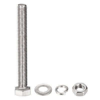 Harfington Hex Head Screws Bolts, Nuts, Flat & Lock Washers Kits, 304 Stainless Steel Fully Thread Hexagon Bolts 6 Sets