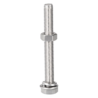 Harfington Hex Head Screws Bolts, Nuts, Flat & Lock Washers Kits, 304 Stainless Steel Fully Thread Hexagon Bolts 6 Sets