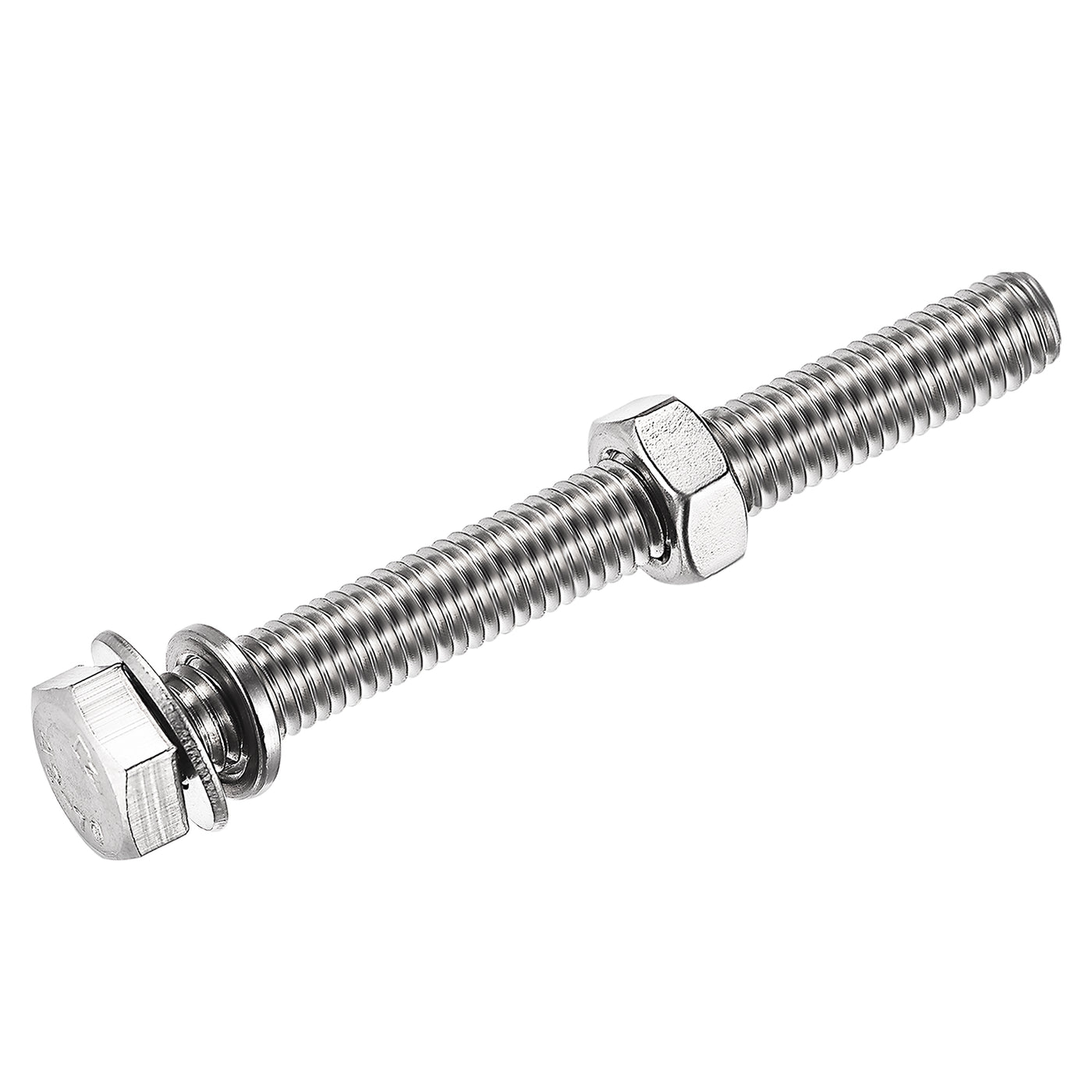 Harfington Hex Head Screws Bolts, Nuts, Flat & Lock Washers Kits, 304 Stainless Steel Fully Thread Hexagon Bolts 6 Sets