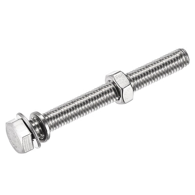 Harfington Hex Head Screws Bolts, Nuts, Flat & Lock Washers Kits, 304 Stainless Steel Fully Thread Hexagon Bolts 6 Sets
