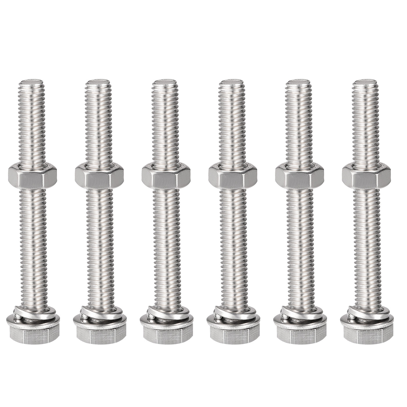 Harfington Hex Head Screws Bolts, Nuts, Flat & Lock Washers Kits, 304 Stainless Steel Fully Thread Hexagon Bolts 6 Sets