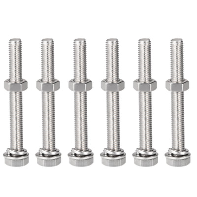 Harfington Hex Head Screws Bolts, Nuts, Flat & Lock Washers Kits, 304 Stainless Steel Fully Thread Hexagon Bolts 6 Sets