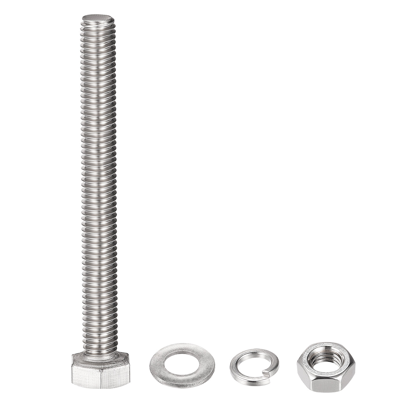 Harfington Hex Head Screws Bolts, Nuts, Flat & Lock Washers Kits, 304 Stainless Steel Fully Thread Hexagon Bolts 6 Sets
