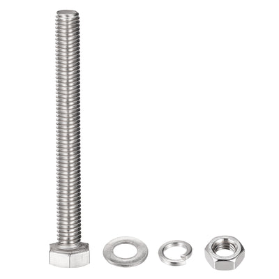 Harfington Hex Head Screws Bolts, Nuts, Flat & Lock Washers Kits, 304 Stainless Steel Fully Thread Hexagon Bolts 6 Sets