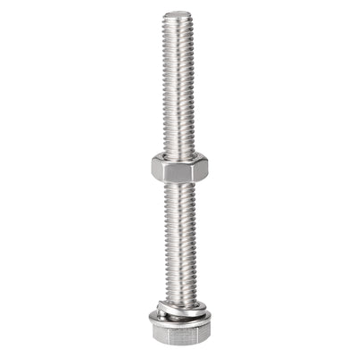 Harfington Hex Head Screws Bolts, Nuts, Flat & Lock Washers Kits, 304 Stainless Steel Fully Thread Hexagon Bolts 6 Sets