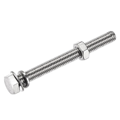 Harfington Hex Head Screws Bolts, Nuts, Flat & Lock Washers Kits, 304 Stainless Steel Fully Thread Hexagon Bolts 6 Sets