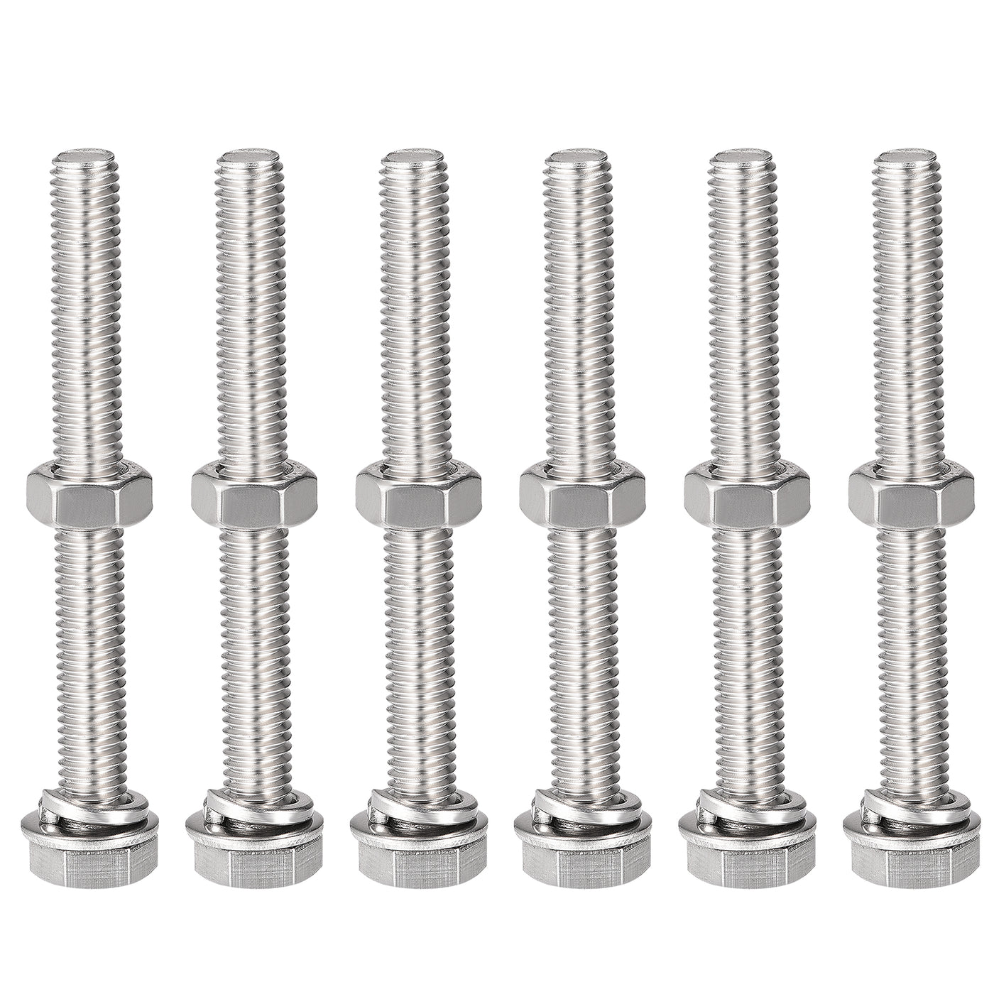 Harfington Hex Head Screws Bolts, Nuts, Flat & Lock Washers Kits, 304 Stainless Steel Fully Thread Hexagon Bolts 6 Sets