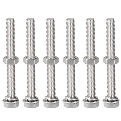 Harfington Hex Head Screws Bolts, Nuts, Flat & Lock Washers Kits, 304 Stainless Steel Fully Thread Hexagon Bolts 6 Sets