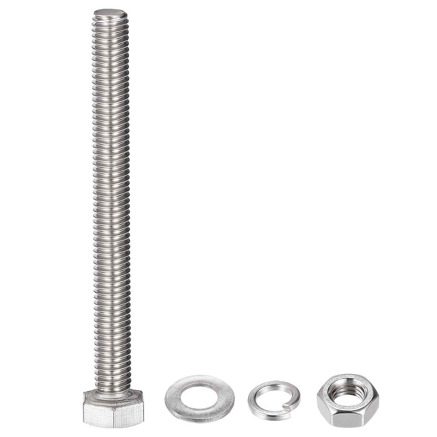 Harfington Hex Head Screws Bolts, Nuts, Flat & Lock Washers Kits, 304 Stainless Steel Fully Thread Hexagon Bolts 6 Sets