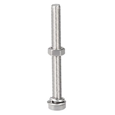 Harfington Hex Head Screws Bolts, Nuts, Flat & Lock Washers Kits, 304 Stainless Steel Fully Thread Hexagon Bolts 6 Sets