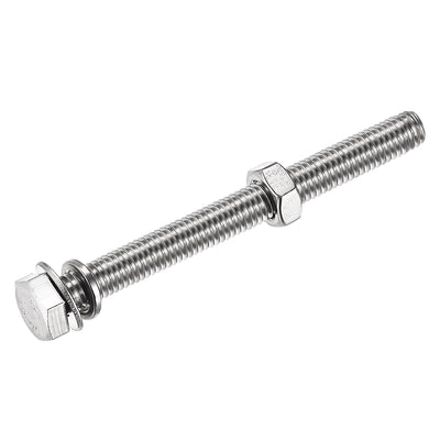 Harfington Hex Head Screws Bolts, Nuts, Flat & Lock Washers Kits, 304 Stainless Steel Fully Thread Hexagon Bolts 6 Sets