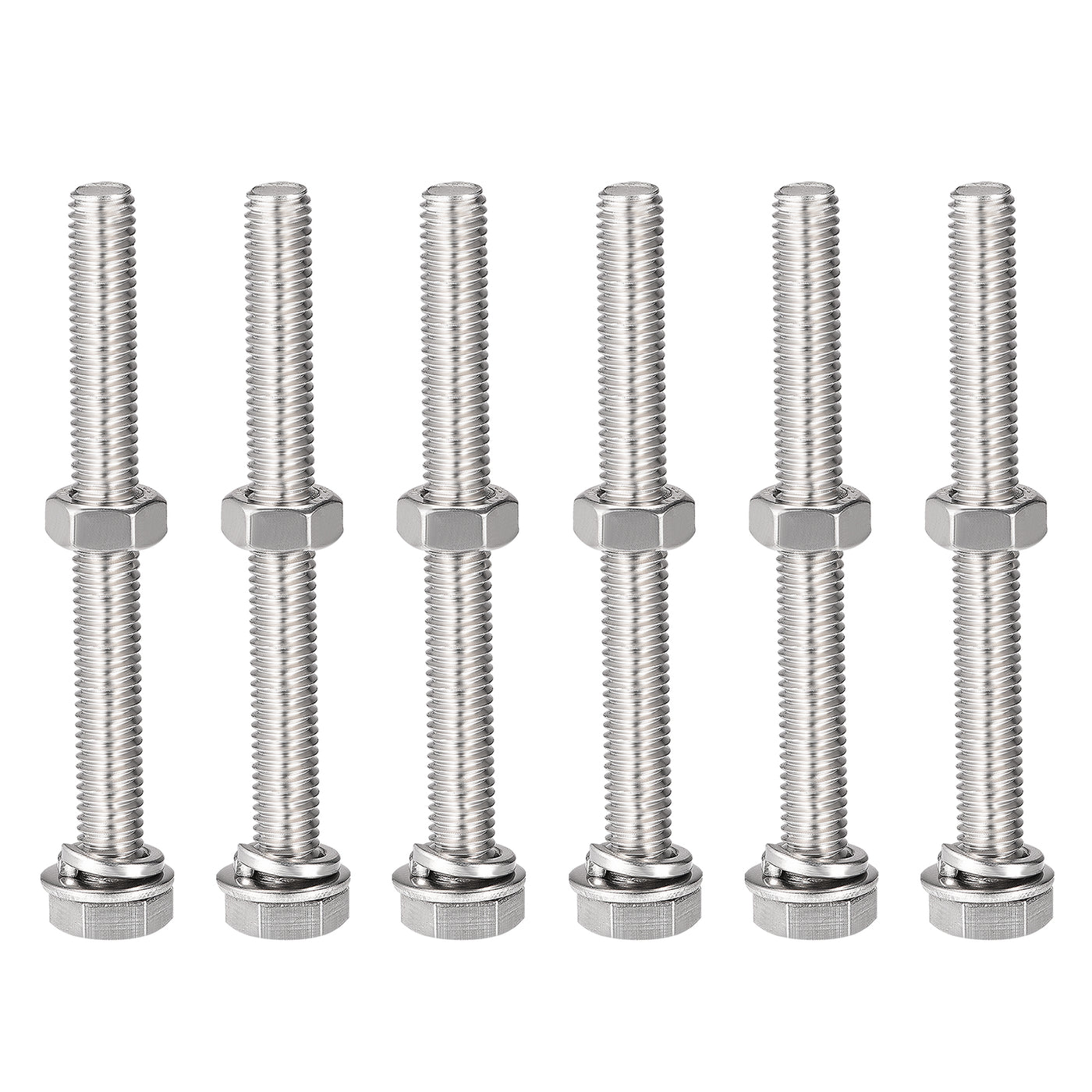 Harfington Hex Head Screws Bolts, Nuts, Flat & Lock Washers Kits, 304 Stainless Steel Fully Thread Hexagon Bolts 6 Sets