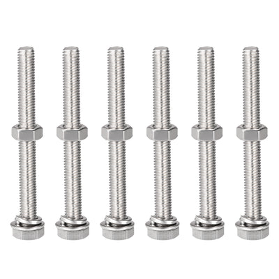 Harfington Hex Head Screws Bolts, Nuts, Flat & Lock Washers Kits, 304 Stainless Steel Fully Thread Hexagon Bolts 6 Sets