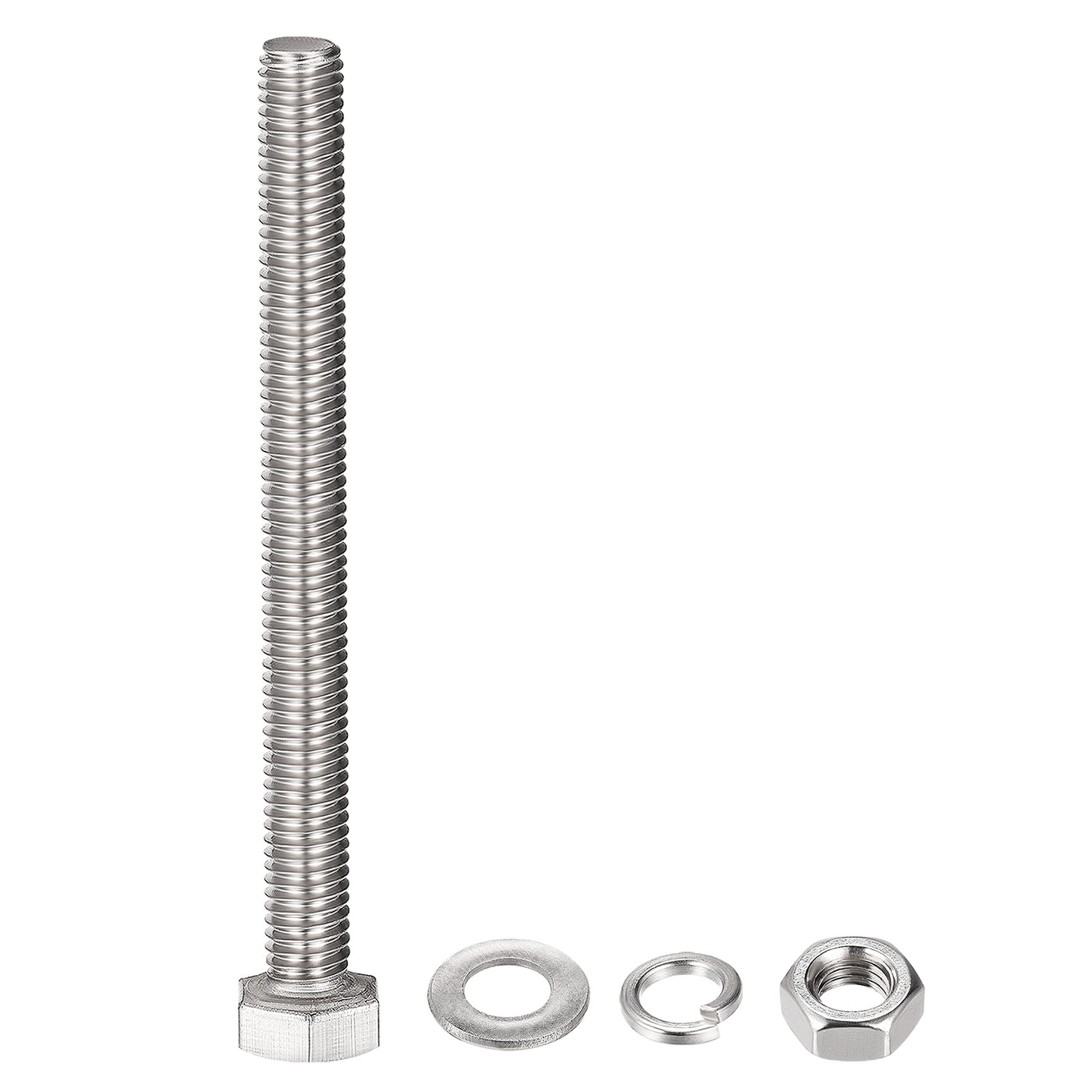 Harfington Hex Head Screws Bolts, Nuts, Flat & Lock Washers Kits, 304 Stainless Steel Fully Thread Hexagon Bolts 6 Sets