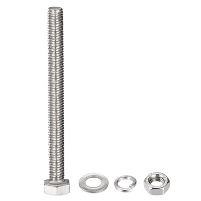 Harfington Hex Head Screws Bolts, Nuts, Flat & Lock Washers Kits, 304 Stainless Steel Fully Thread Hexagon Bolts 6 Sets