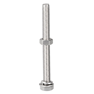 Harfington Hex Head Screws Bolts, Nuts, Flat & Lock Washers Kits, 304 Stainless Steel Fully Thread Hexagon Bolts 6 Sets
