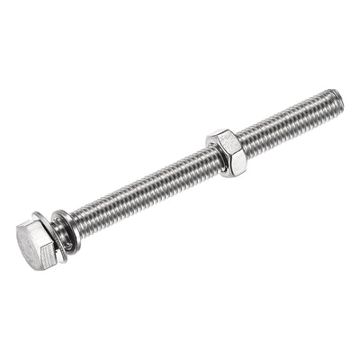 Harfington Hex Head Screws Bolts, Nuts, Flat & Lock Washers Kits, 304 Stainless Steel Fully Thread Hexagon Bolts 6 Sets