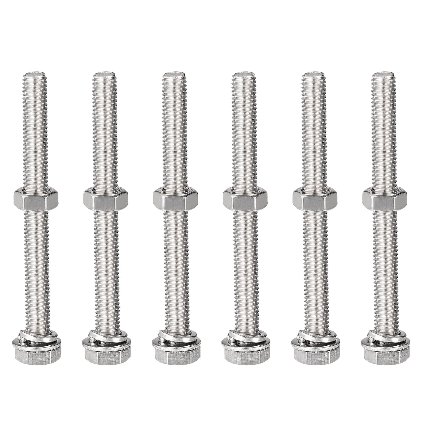 Harfington Hex Head Screws Bolts, Nuts, Flat & Lock Washers Kits, 304 Stainless Steel Fully Thread Hexagon Bolts 6 Sets