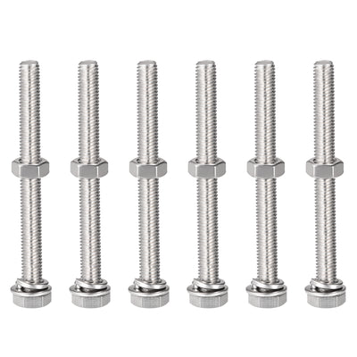 Harfington Hex Head Screws Bolts, Nuts, Flat & Lock Washers Kits, 304 Stainless Steel Fully Thread Hexagon Bolts 6 Sets