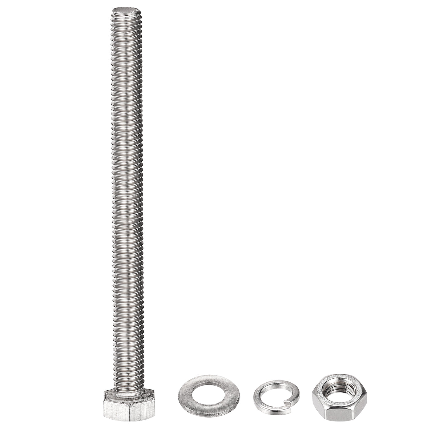 Harfington Hex Head Screws Bolts, Nuts, Flat & Lock Washers Kits, 304 Stainless Steel Fully Thread Hexagon Bolts 6 Sets