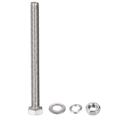 Harfington Hex Head Screws Bolts, Nuts, Flat & Lock Washers Kits, 304 Stainless Steel Fully Thread Hexagon Bolts 6 Sets
