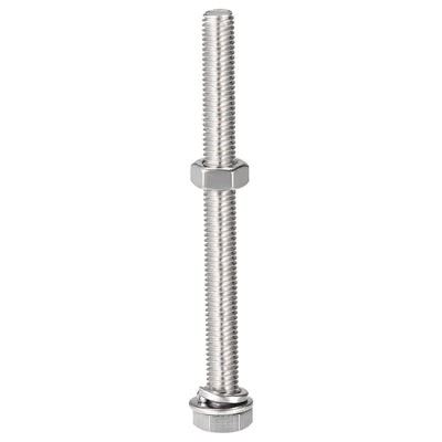 Harfington Hex Head Screws Bolts, Nuts, Flat & Lock Washers Kits, 304 Stainless Steel Fully Thread Hexagon Bolts 6 Sets