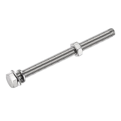Harfington Hex Head Screws Bolts, Nuts, Flat & Lock Washers Kits, 304 Stainless Steel Fully Thread Hexagon Bolts 6 Sets