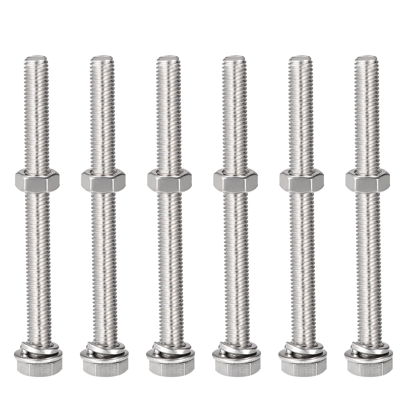 Harfington Hex Head Screws Bolts, Nuts, Flat & Lock Washers Kits, 304 Stainless Steel Fully Thread Hexagon Bolts 6 Sets