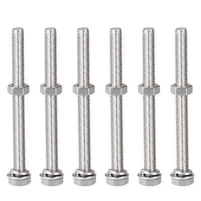 Harfington Hex Head Screws Bolts, Nuts, Flat & Lock Washers Kits, 304 Stainless Steel Fully Thread Hexagon Bolts 6 Sets
