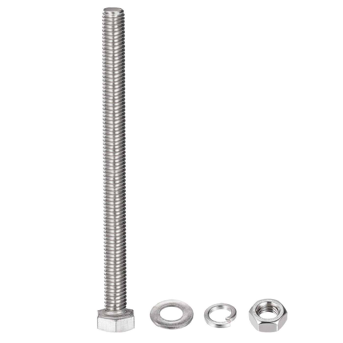 Harfington Hex Head Screws Bolts, Nuts, Flat & Lock Washers Kits, 304 Stainless Steel Fully Thread Hexagon Bolts 6 Sets