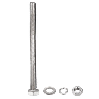 Harfington Hex Head Screws Bolts, Nuts, Flat & Lock Washers Kits, 304 Stainless Steel Fully Thread Hexagon Bolts 6 Sets