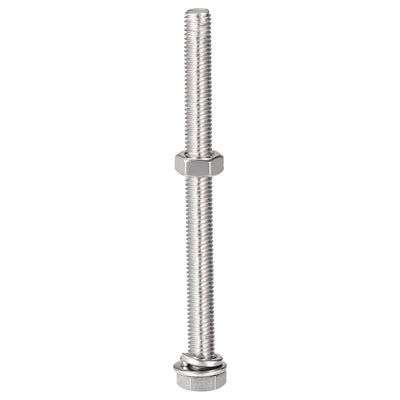 Harfington Hex Head Screws Bolts, Nuts, Flat & Lock Washers Kits, 304 Stainless Steel Fully Thread Hexagon Bolts 6 Sets