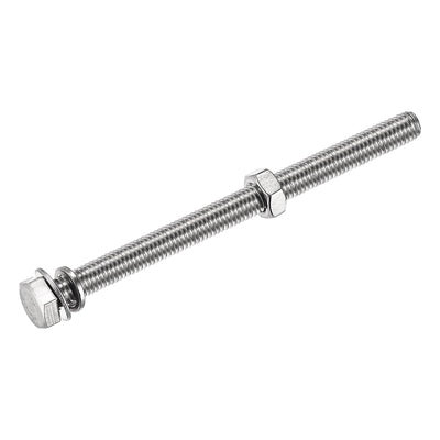 Harfington Hex Head Screws Bolts, Nuts, Flat & Lock Washers Kits, 304 Stainless Steel Fully Thread Hexagon Bolts 6 Sets