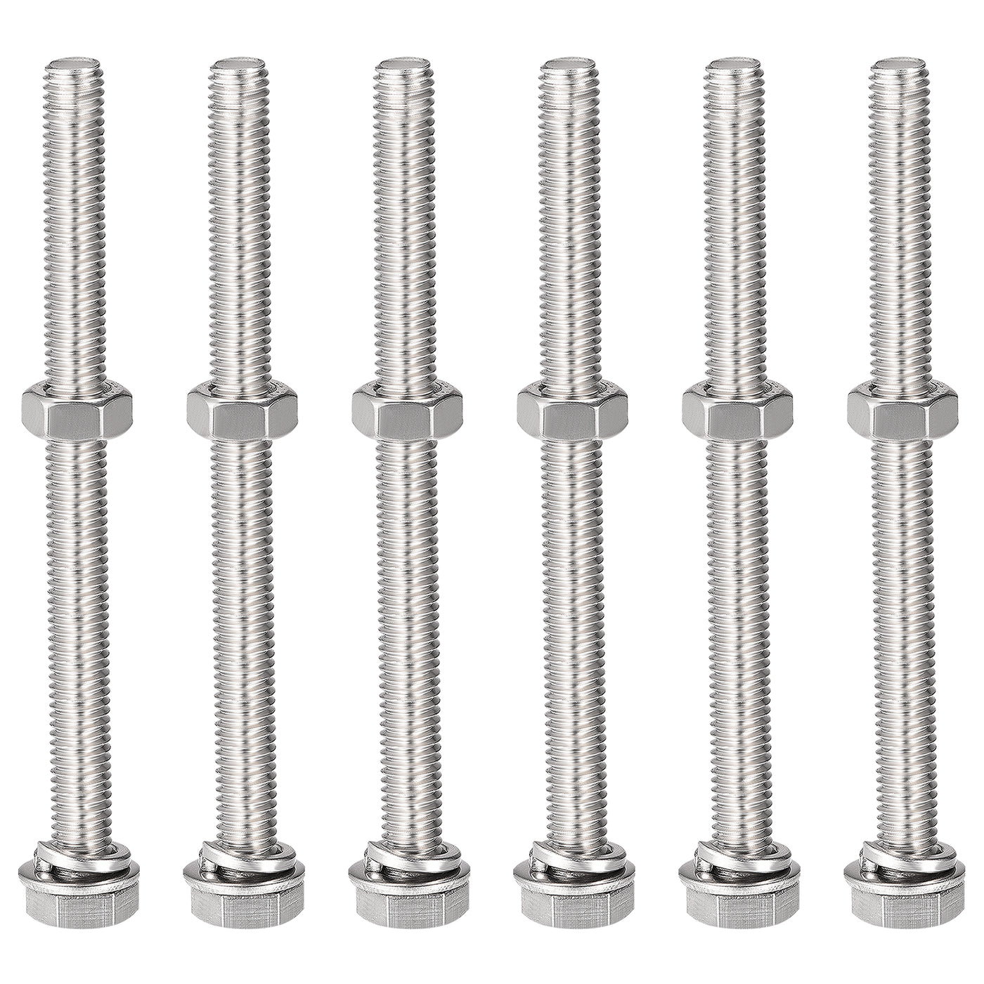 Harfington Hex Head Screws Bolts, Nuts, Flat & Lock Washers Kits, 304 Stainless Steel Fully Thread Hexagon Bolts 6 Sets