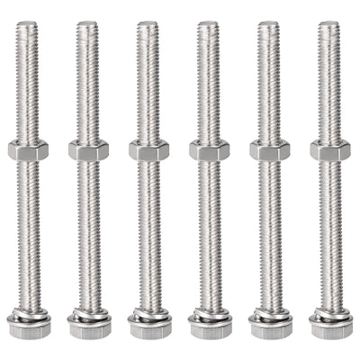 Harfington Hex Head Screws Bolts, Nuts, Flat & Lock Washers Kits, 304 Stainless Steel Fully Thread Hexagon Bolts 6 Sets