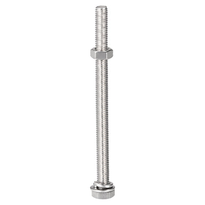 Harfington Hex Head Screws Bolts, Nuts, Flat & Lock Washers Kits, 304 Stainless Steel Fully Thread Hexagon Bolts 5 Sets