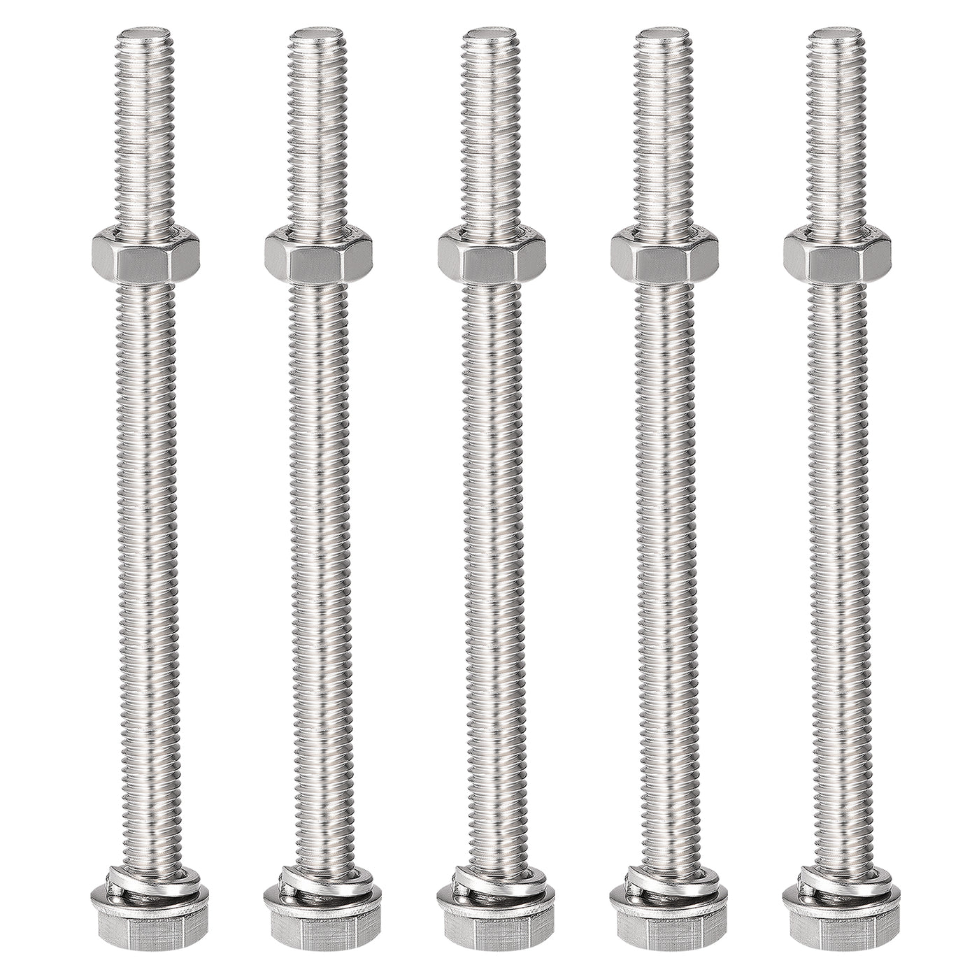 Harfington Hex Head Screws Bolts, Nuts, Flat & Lock Washers Kits, 304 Stainless Steel Fully Thread Hexagon Bolts 5 Sets