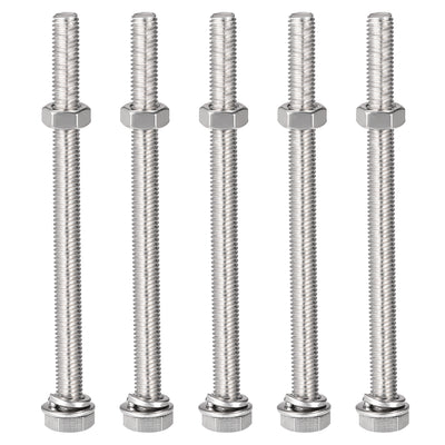 Harfington Hex Head Screws Bolts, Nuts, Flat & Lock Washers Kits, 304 Stainless Steel Fully Thread Hexagon Bolts 5 Sets