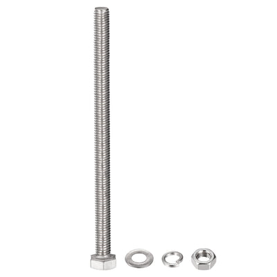 Harfington Hex Head Screws Bolts, Nuts, Flat & Lock Washers Kits, 304 Stainless Steel Fully Thread Hexagon Bolts 5 Sets