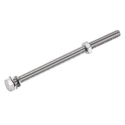 Harfington Hex Head Screws Bolts, Nuts, Flat & Lock Washers Kits, 304 Stainless Steel Fully Thread Hexagon Bolts 5 Sets