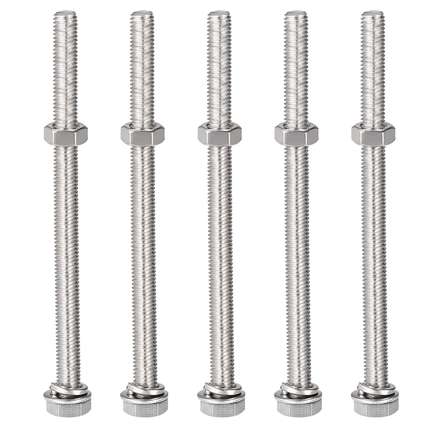 Harfington Hex Head Screws Bolts, Nuts, Flat & Lock Washers Kits, 304 Stainless Steel Fully Thread Hexagon Bolts 5 Sets