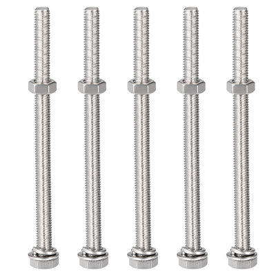 Harfington Hex Head Screws Bolts, Nuts, Flat & Lock Washers Kits, 304 Stainless Steel Fully Thread Hexagon Bolts 5 Sets